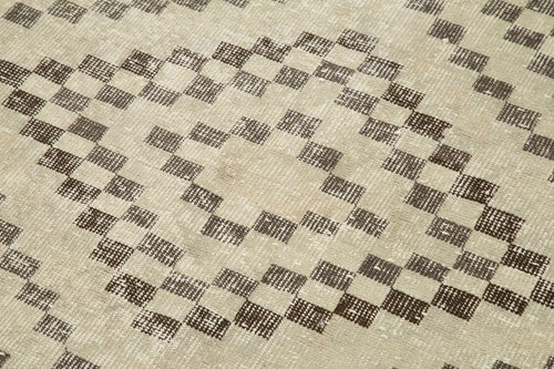 Checkered Runner Bej Geometrik Pamuk Yün El Dokuma Halısı 113x338 Agacan