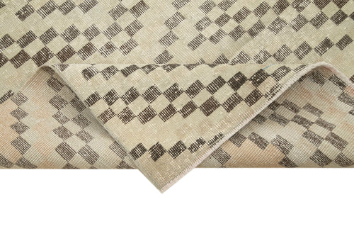 Checkered Runner Bej Geometrik Pamuk Yün El Dokuma Halısı 113x338 Agacan