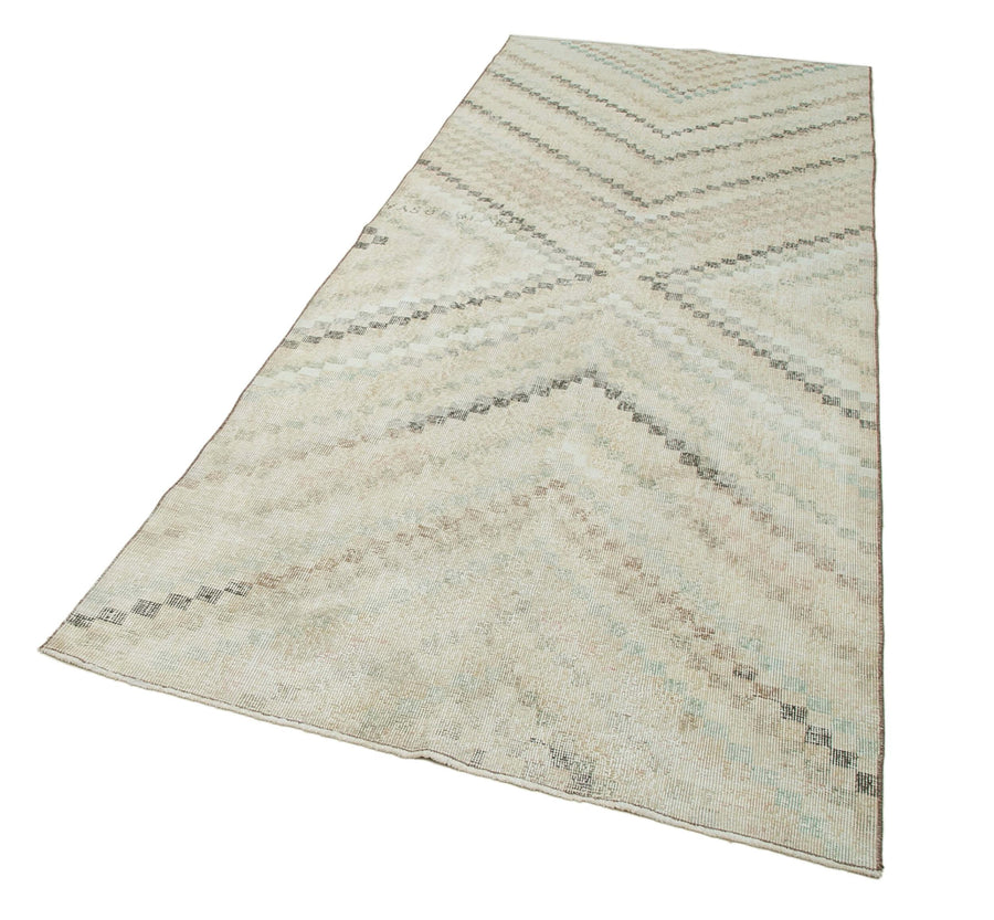 Checkered Runner Bej Geometrik Pamuk Yün El Dokuma Halısı 127x317 Agacan