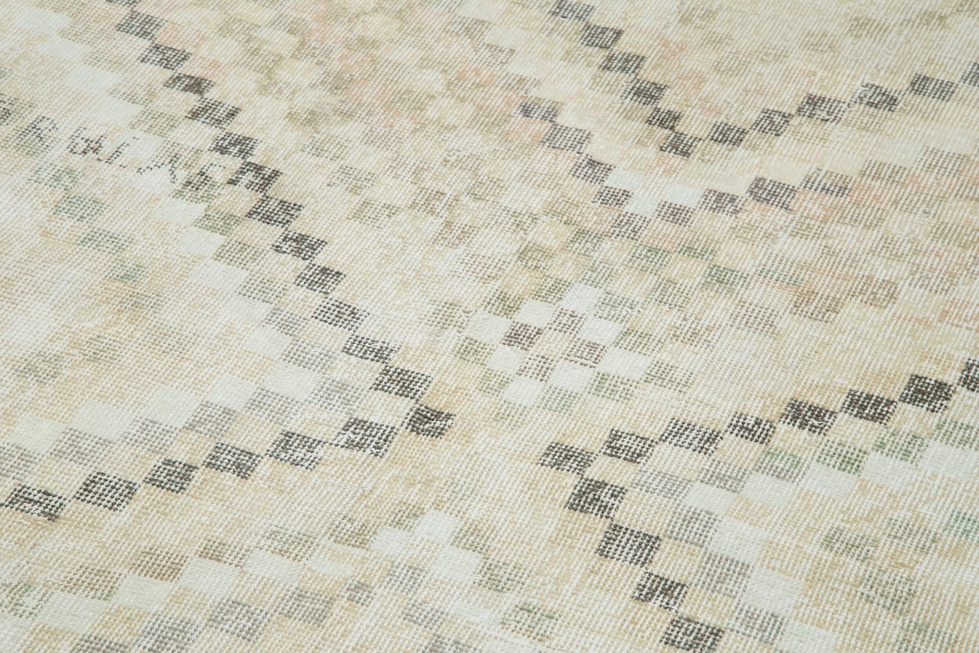 Checkered Runner Bej Geometrik Pamuk Yün El Dokuma Halısı 127x317 Agacan