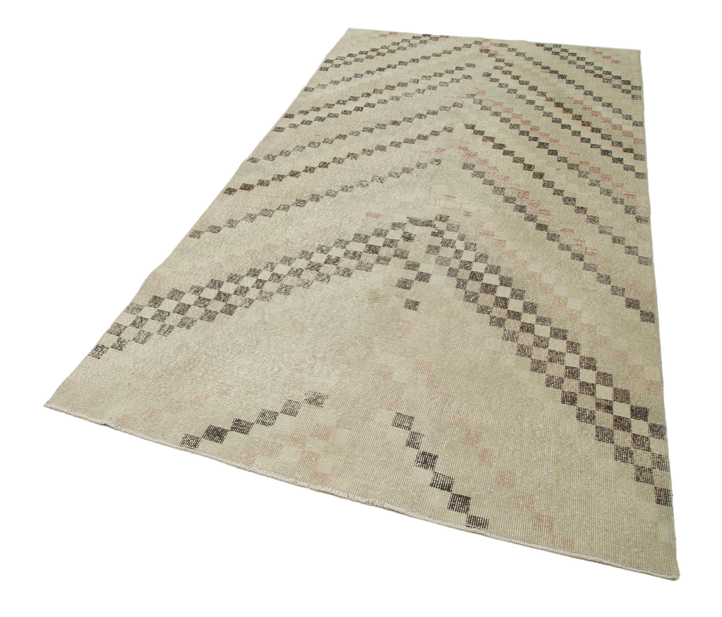 Checkered Kilim Bej Damalı Pamuk Yün El Dokuma Halısı 148x268 Agacan