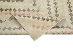 Checkered Kilim Bej Damalı Pamuk Yün El Dokuma Halısı 148x268 Agacan