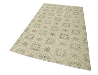 Cream and Turquoise Geometric Vintage Turkish Rug 147x251 cm (4'10" x 8'3")