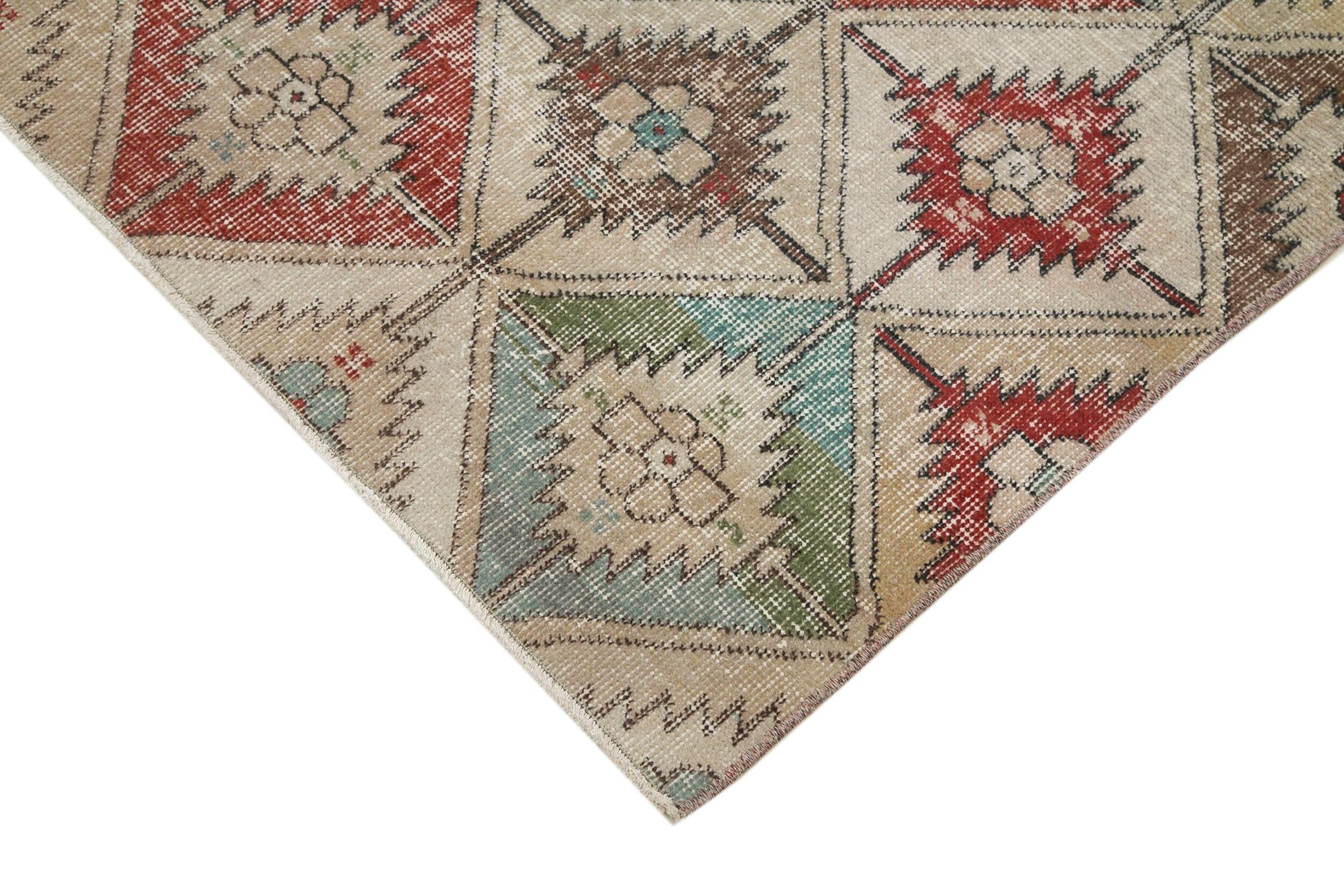 Checkered Vintage Beyaz Eskitme Pamuk Yün El Dokuma Halısı 118x214 Agacan