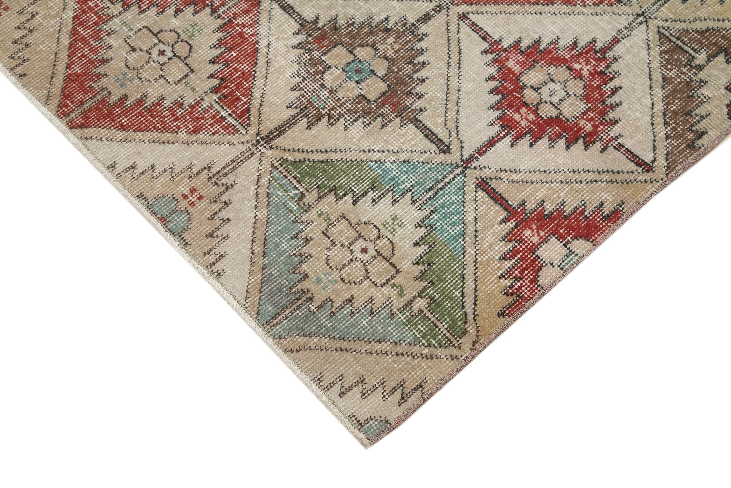 Checkered Vintage Beyaz Eskitme Pamuk Yün El Dokuma Halısı 118x214 Agacan