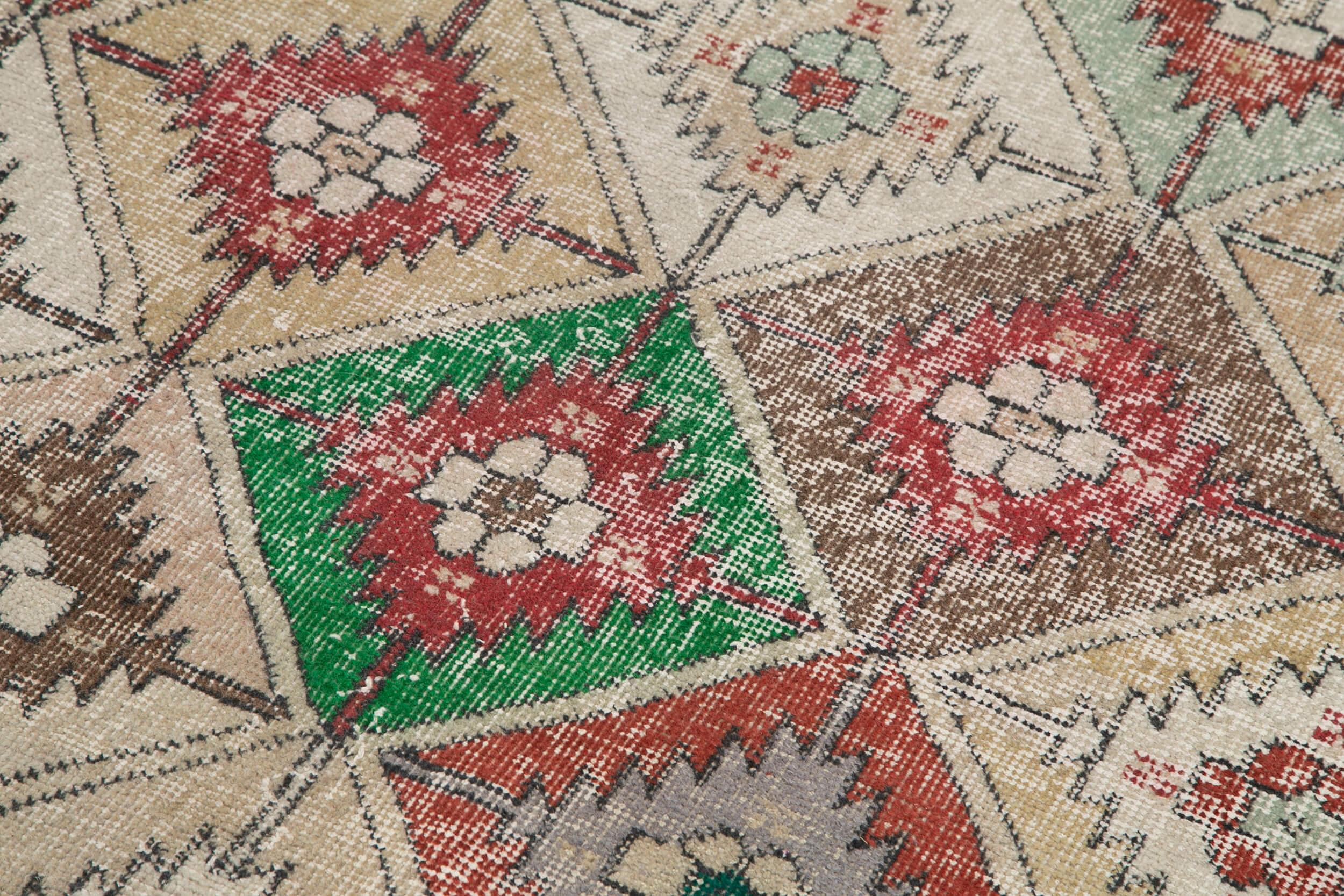 Checkered Vintage Beyaz Eskitme Pamuk Yün El Dokuma Halısı 118x214 Agacan
