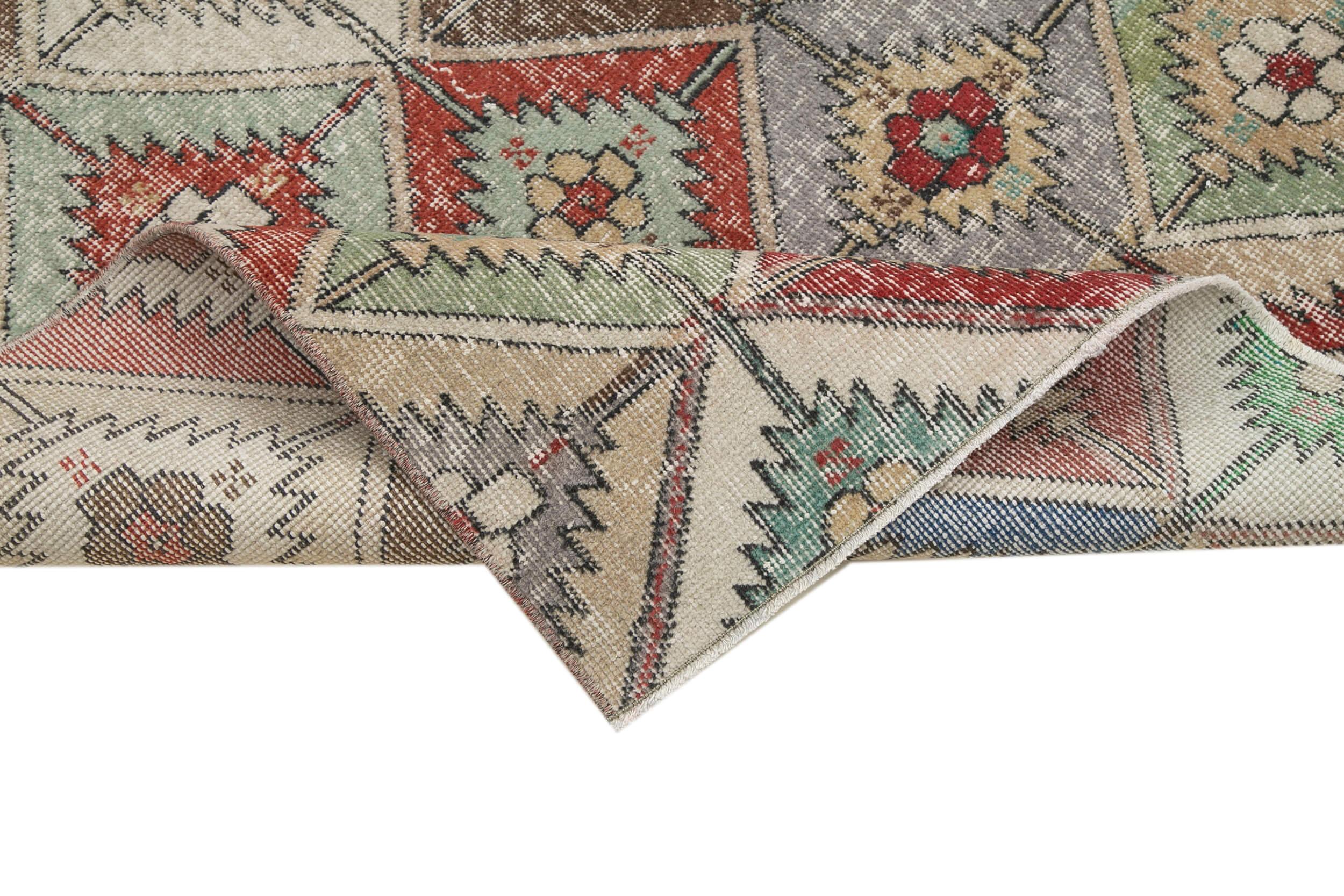 Checkered Vintage Beyaz Eskitme Pamuk Yün El Dokuma Halısı 118x214 Agacan