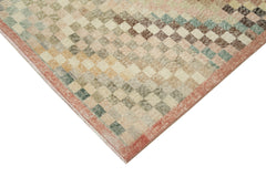 Checkered Runner Beyaz Geometrik Pamuk Yün El Dokuma Halısı 119x370 Agacan