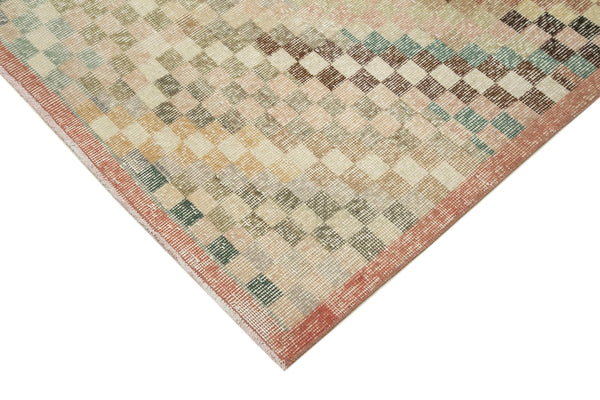 Checkered Runner Beyaz Geometrik Pamuk Yün El Dokuma Halısı 119x370 Agacan