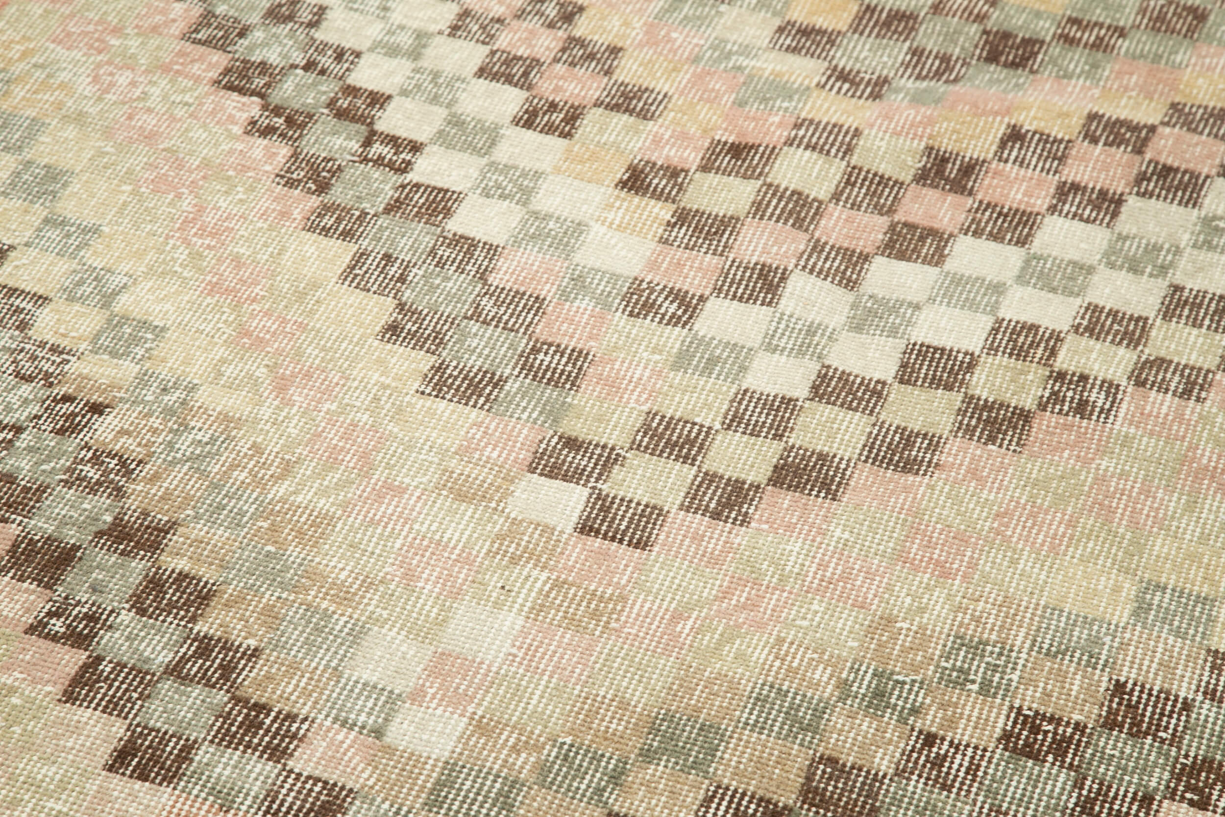 Checkered Runner Beyaz Geometrik Pamuk Yün El Dokuma Halısı 119x370 Agacan