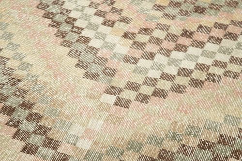 Checkered Runner Beyaz Geometrik Pamuk Yün El Dokuma Halısı 119x370 Agacan