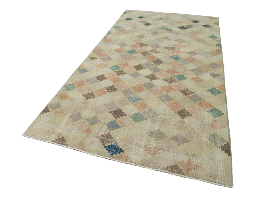 Checkered Kilim Sarı Damalı Pamuk Yün El Dokuma Halısı 152x300 Agacan