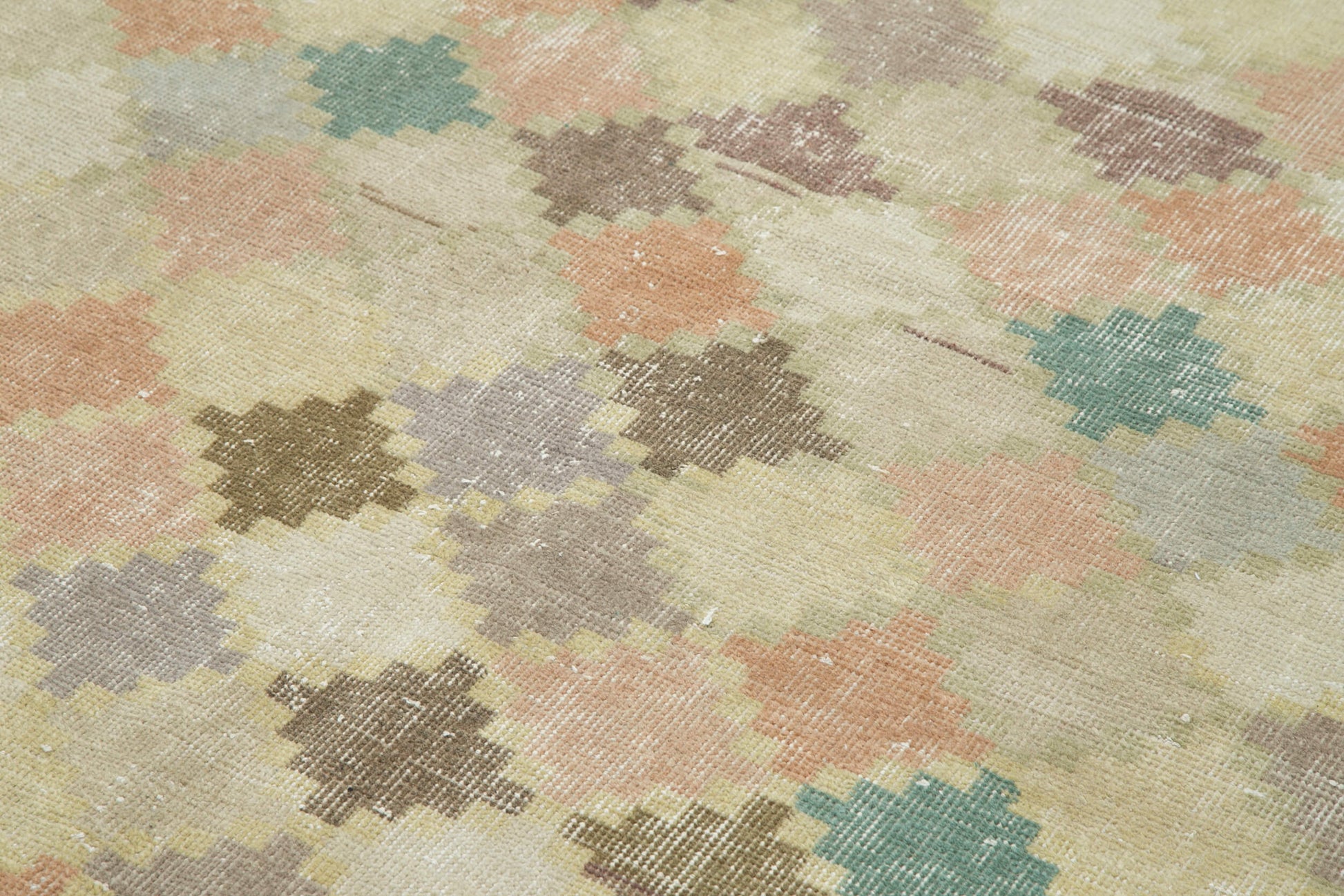 Checkered Kilim Sarı Damalı Pamuk Yün El Dokuma Halısı 152x300 Agacan