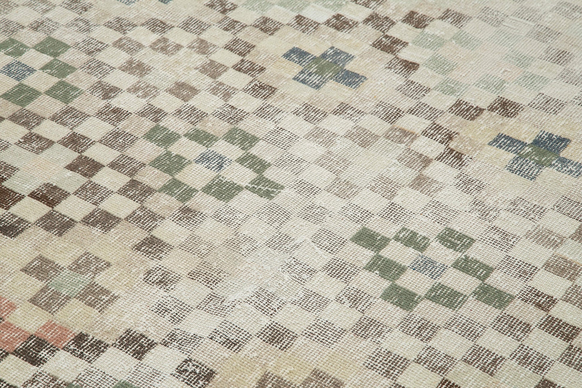 Checkered Kilim Bej Damalı Pamuk Yün El Dokuma Halısı 155x295 Agacan