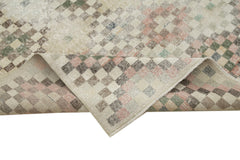 Checkered Kilim Bej Damalı Pamuk Yün El Dokuma Halısı 155x295 Agacan