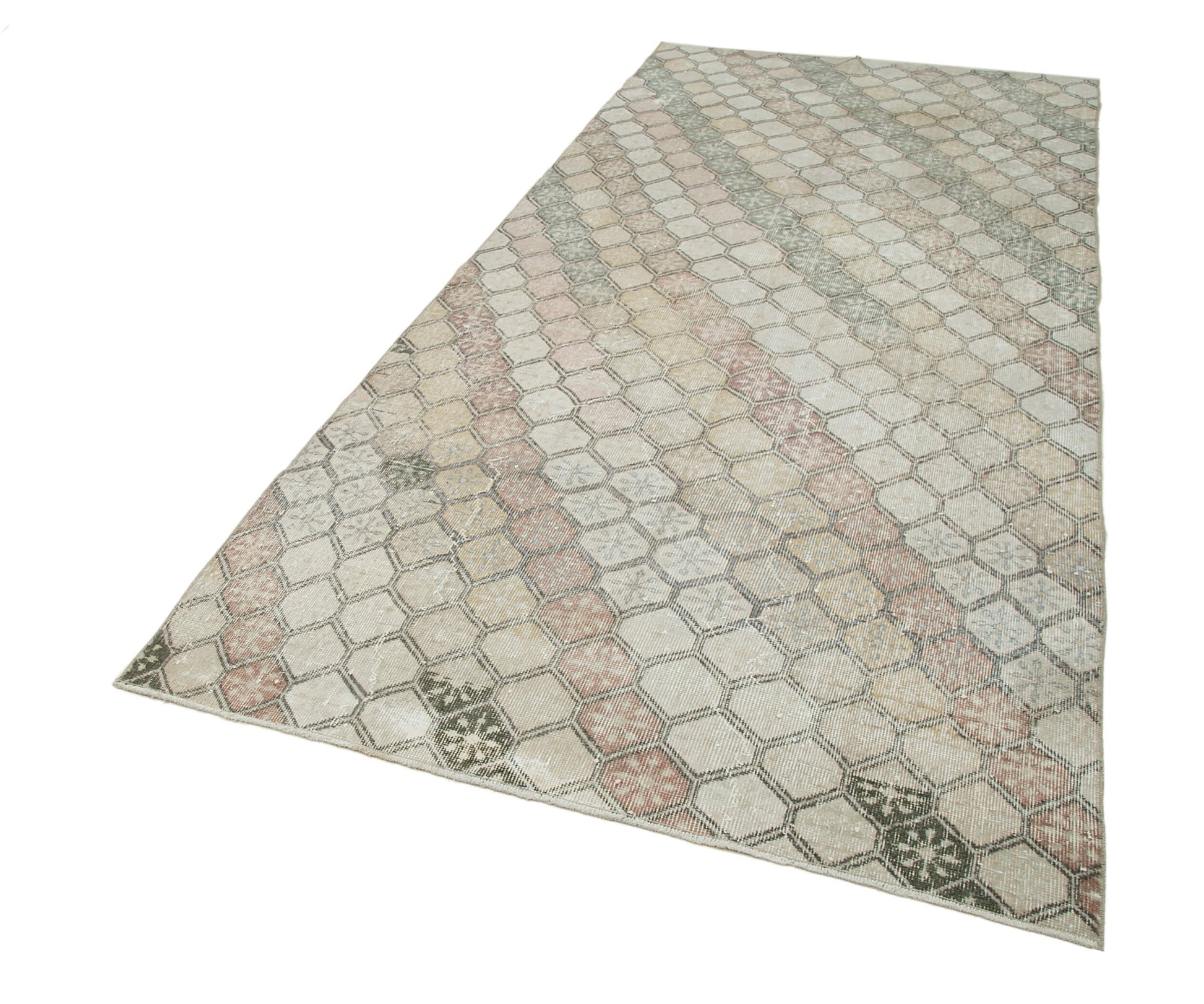 Checkered Kilim Bej Damalı Pamuk Yün El Dokuma Halısı 147x320 Agacan