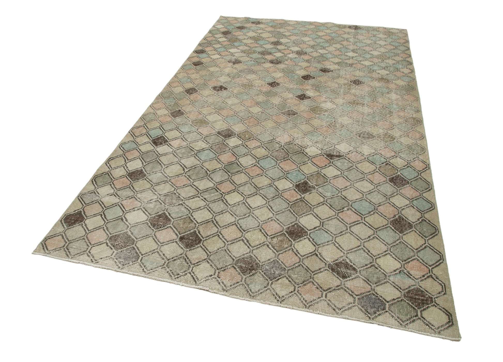 Checkered Kilim Bej Damalı Pamuk Yün El Dokuma Halısı 163x291 Agacan