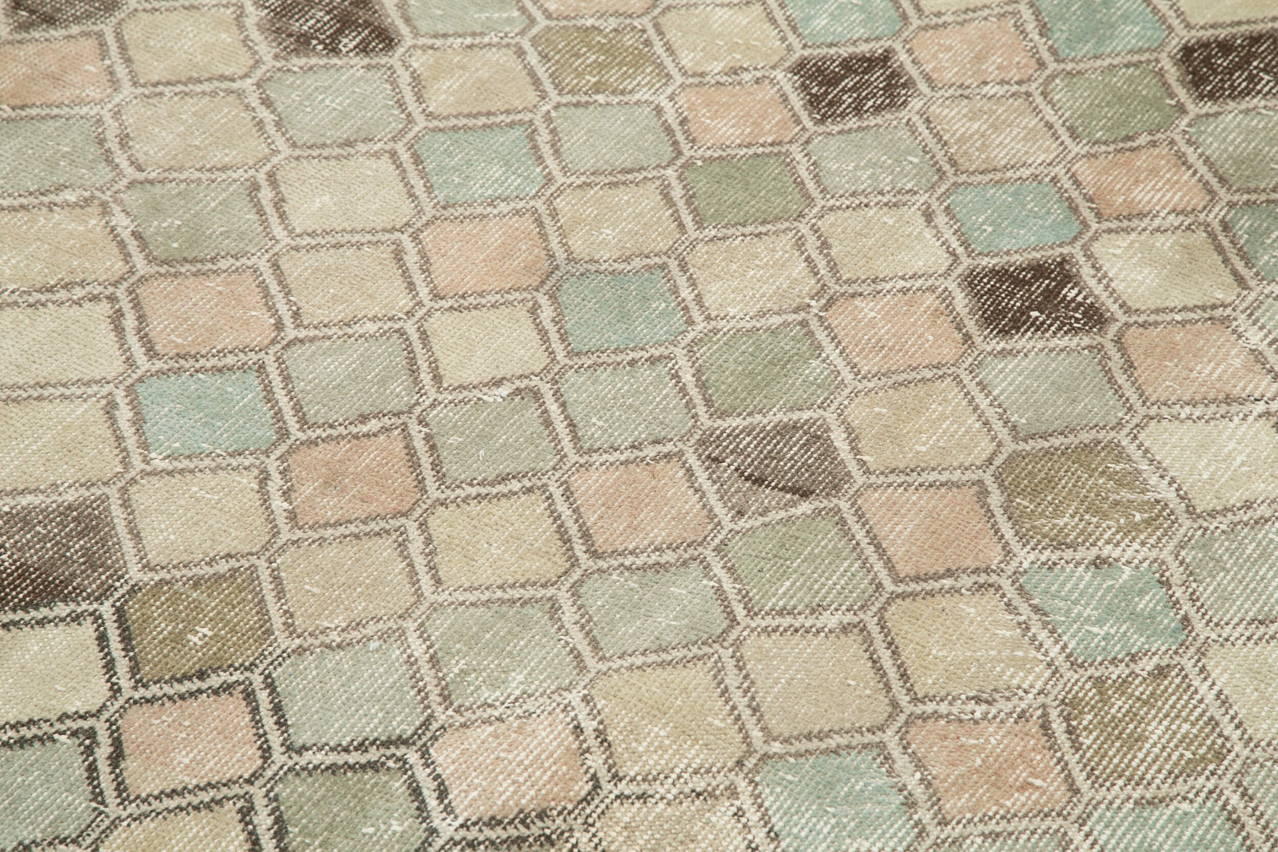 Checkered Kilim Bej Damalı Pamuk Yün El Dokuma Halısı 163x291 Agacan