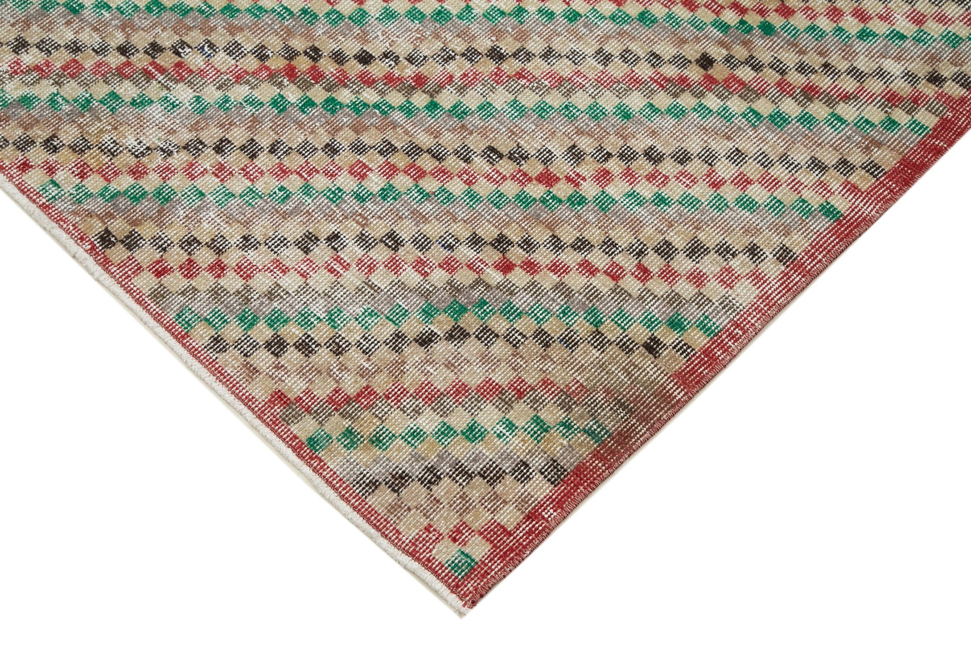 Checkered Vintage Kırmızı Eskitme Pamuk Yün El Dokuma Halısı 118x212 Agacan
