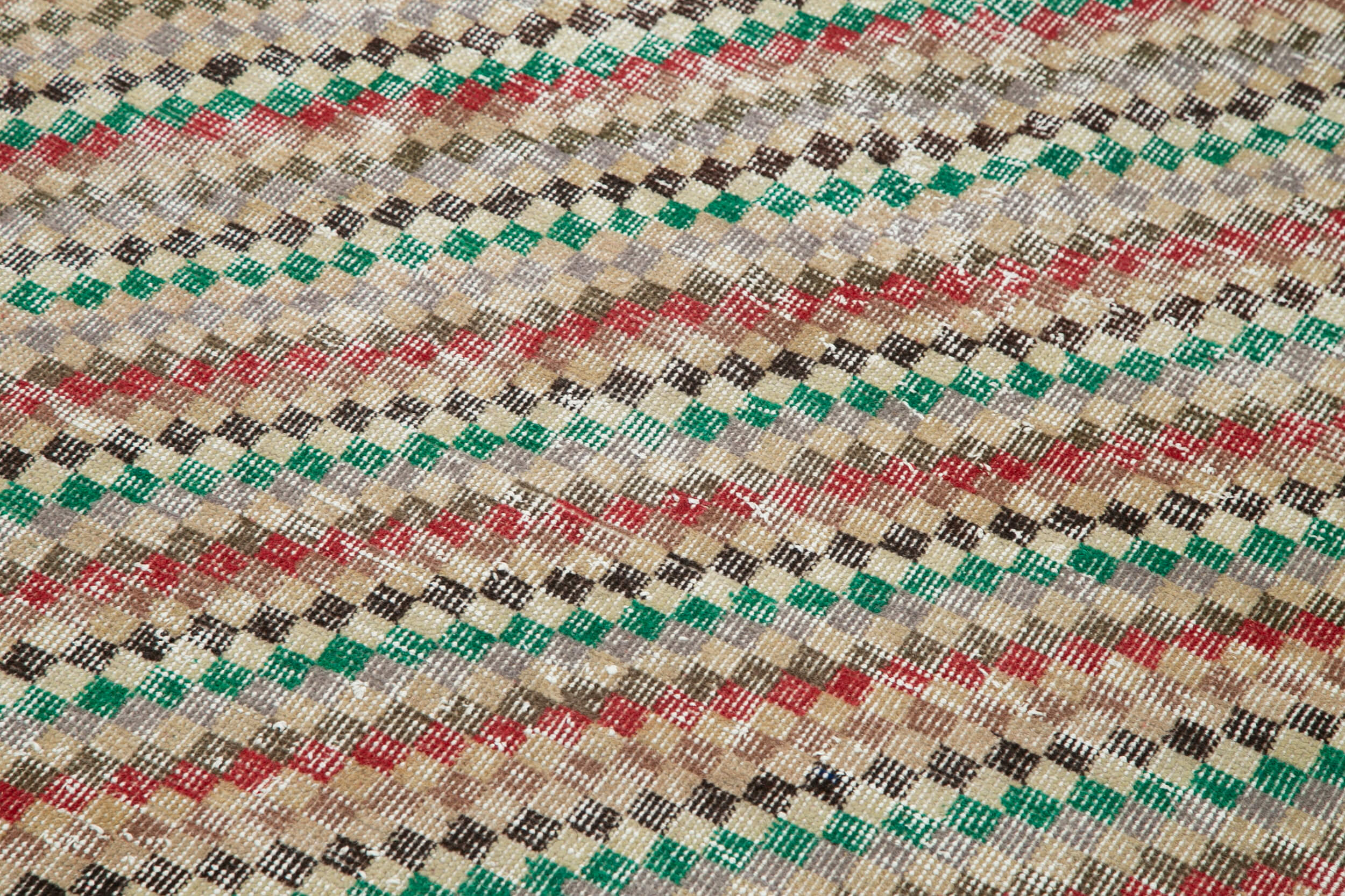 Checkered Vintage Kırmızı Eskitme Pamuk Yün El Dokuma Halısı 118x212 Agacan