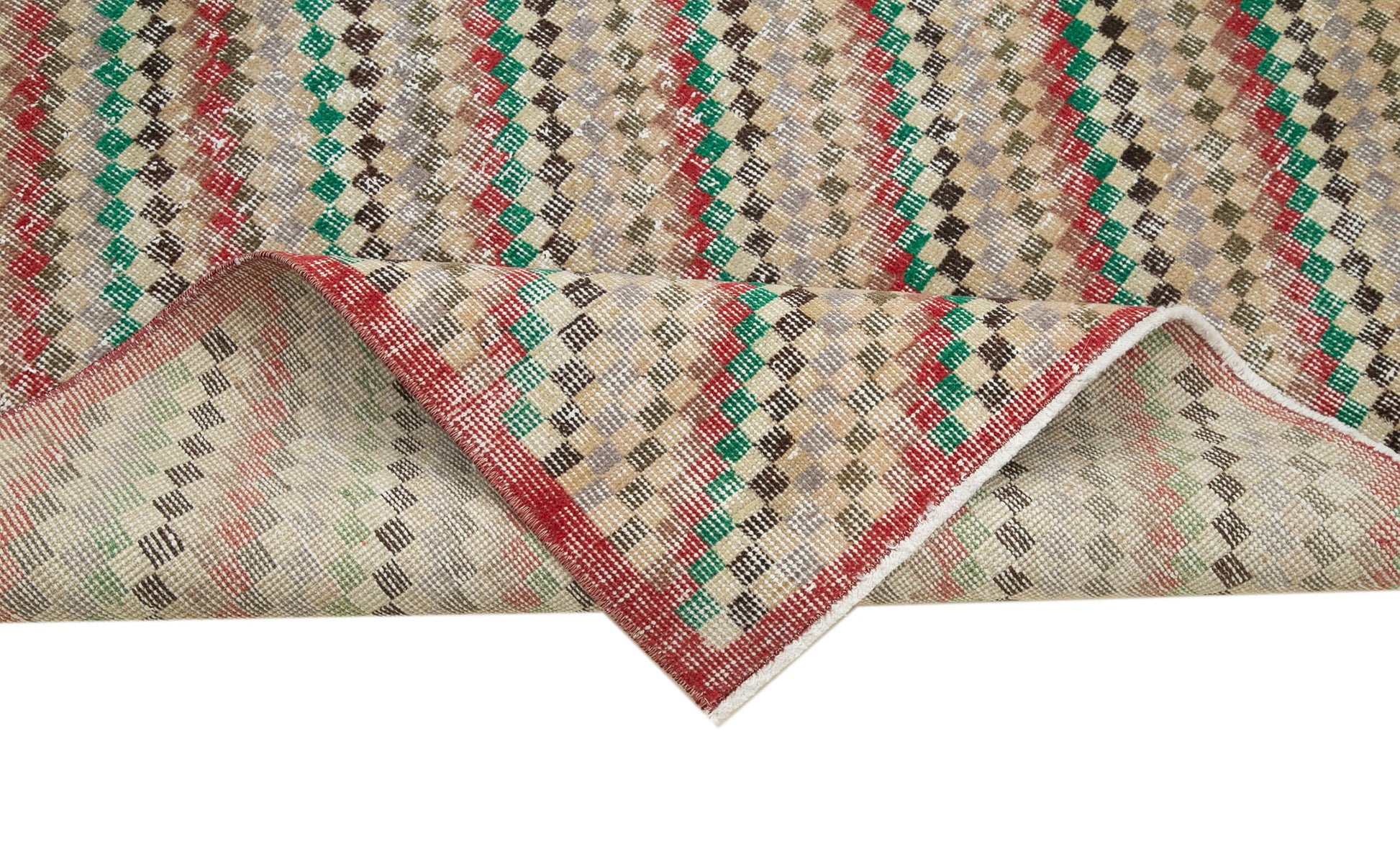 Checkered Vintage Kırmızı Eskitme Pamuk Yün El Dokuma Halısı 118x212 Agacan