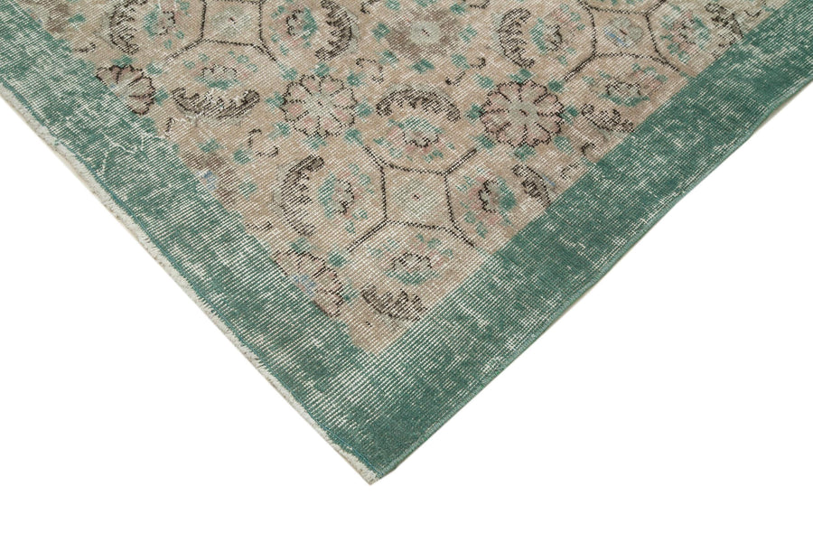 6 Metrekare El Dokuma Yün Halı Bej Turkuaz Vintage Damalı 210x308 cm 33175 – Oturma odası kullanımı