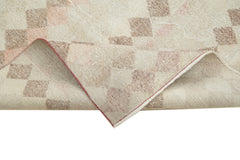 Checkered Runner Bej Geometrik Pamuk Yün El Dokuma Halısı 131x272 Agacan