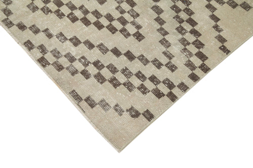 Checkered Runner Bej Geometrik Pamuk Yün El Dokuma Halısı 142x349 Agacan