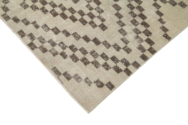 Checkered Runner Bej Geometrik Pamuk Yün El Dokuma Halısı 142x349 Agacan
