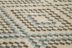 Checkered Runner Bej Geometrik Pamuk Yün El Dokuma Halısı 142x349 Agacan