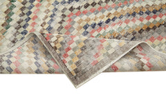 Checkered Kilim Beyaz Damalı Pamuk Yün El Dokuma Halısı 137x278 Agacan