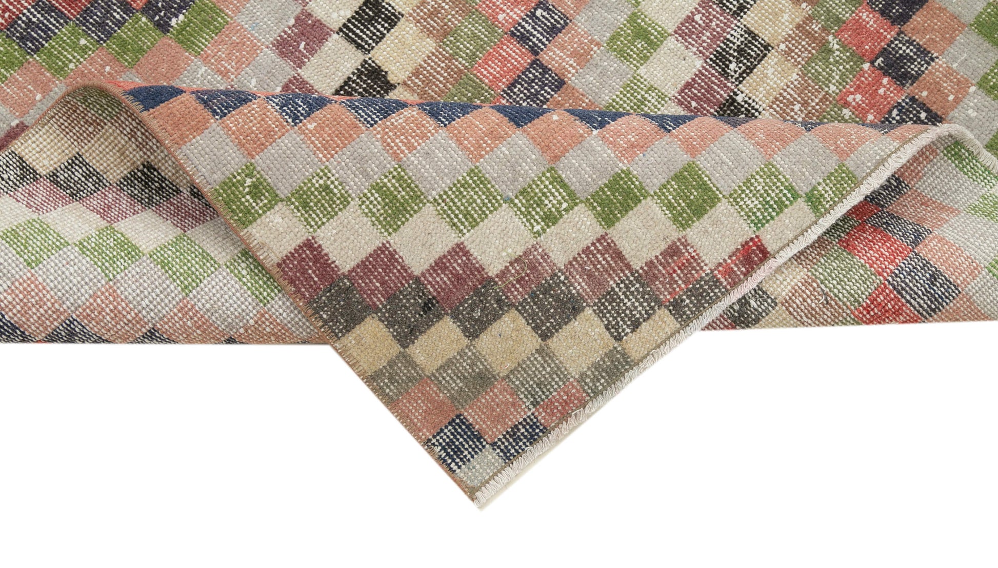 Checkered Runner Beyaz Geometrik Pamuk Yün El Dokuma Halısı 98x235 Agacan