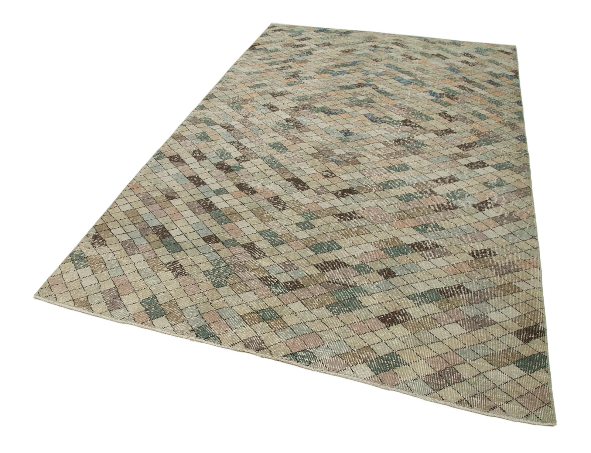 Checkered Kilim Beyaz Damalı Pamuk Yün El Dokuma Halısı 163x280 Agacan