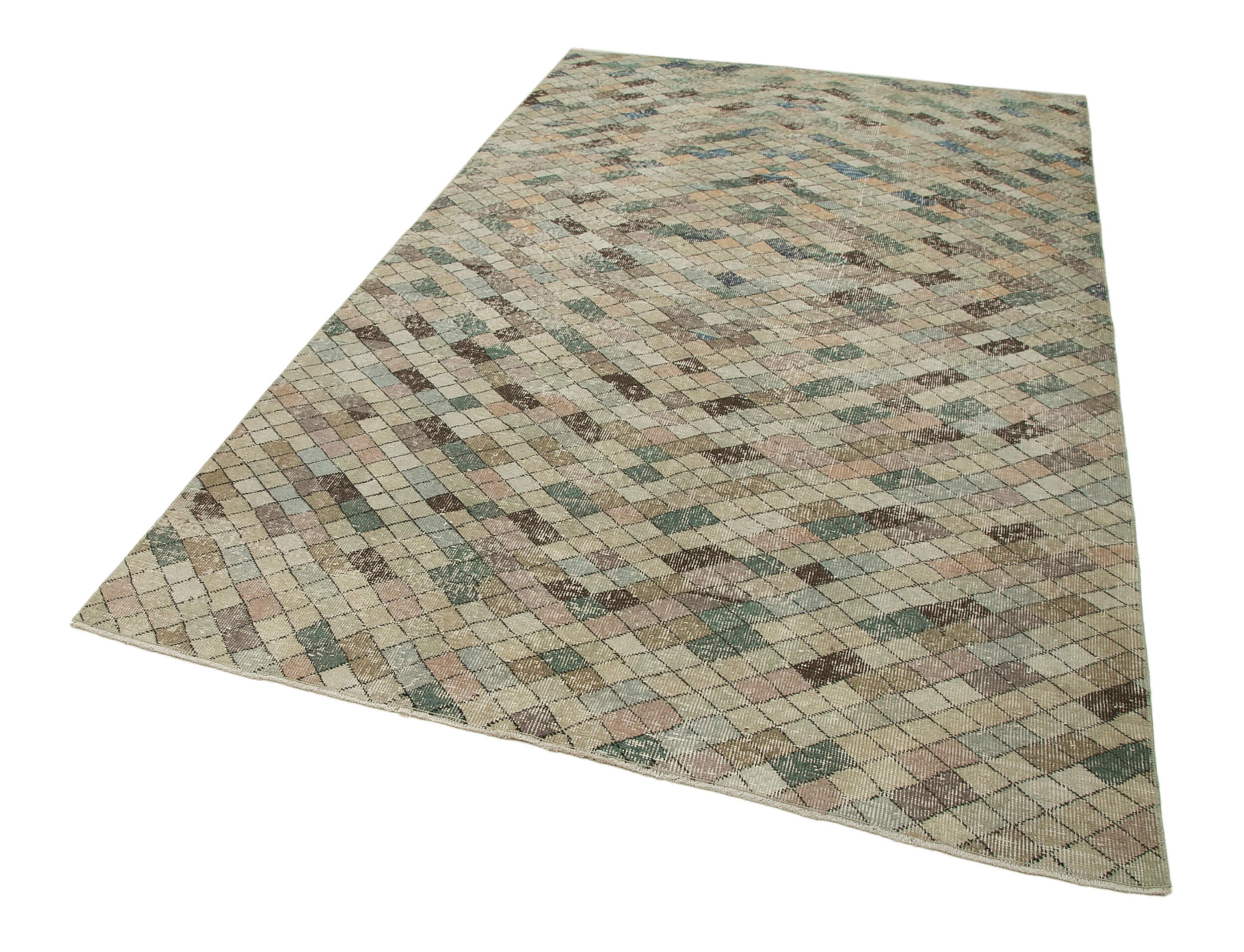 Checkered Kilim Beyaz Damalı Pamuk Yün El Dokuma Halısı 163x280 Agacan