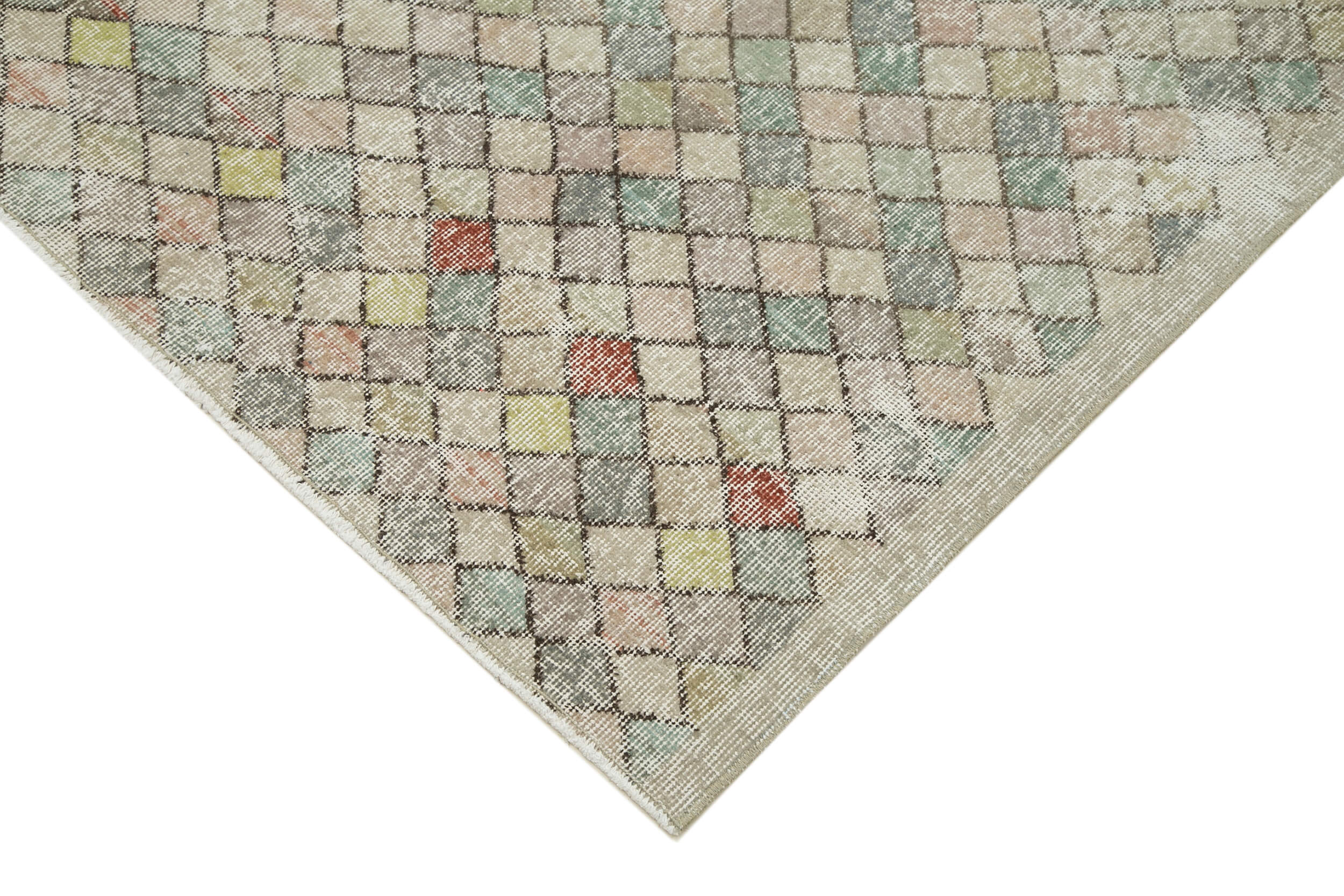 Checkered Kilim Beyaz Damalı Pamuk Yün El Dokuma Halısı 150x284 Agacan