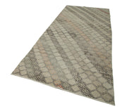 Checkered Runner Bej Geometrik Pamuk Yün El Dokuma Halısı 138x341 Agacan