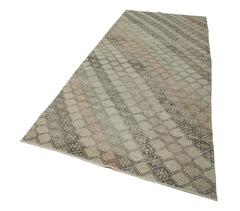 Checkered Runner Bej Geometrik Pamuk Yün El Dokuma Halısı 138x341 Agacan