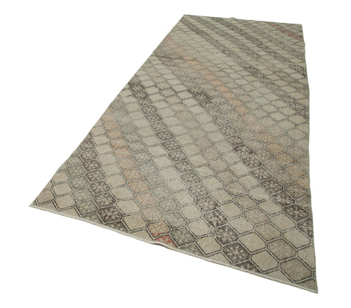 Checkered Runner Bej Geometrik Pamuk Yün El Dokuma Halısı 138x341 Agacan