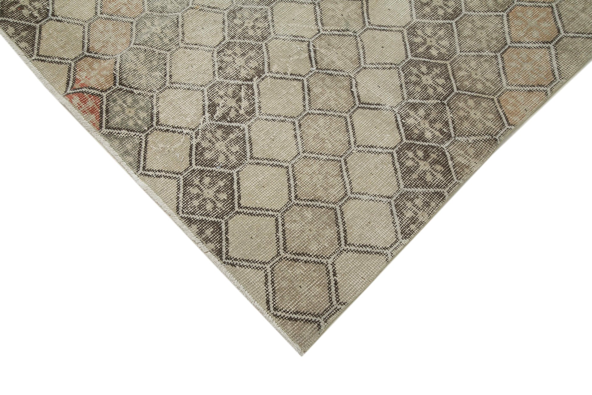 Checkered Runner Bej Geometrik Pamuk Yün El Dokuma Halısı 138x341 Agacan