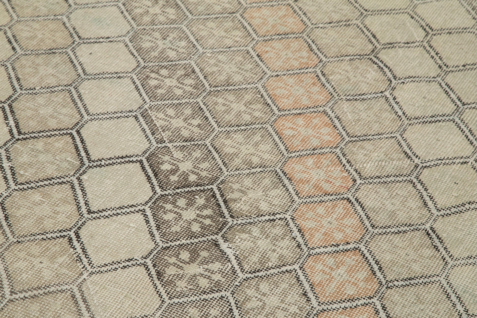 Checkered Runner Bej Geometrik Pamuk Yün El Dokuma Halısı 138x341 Agacan