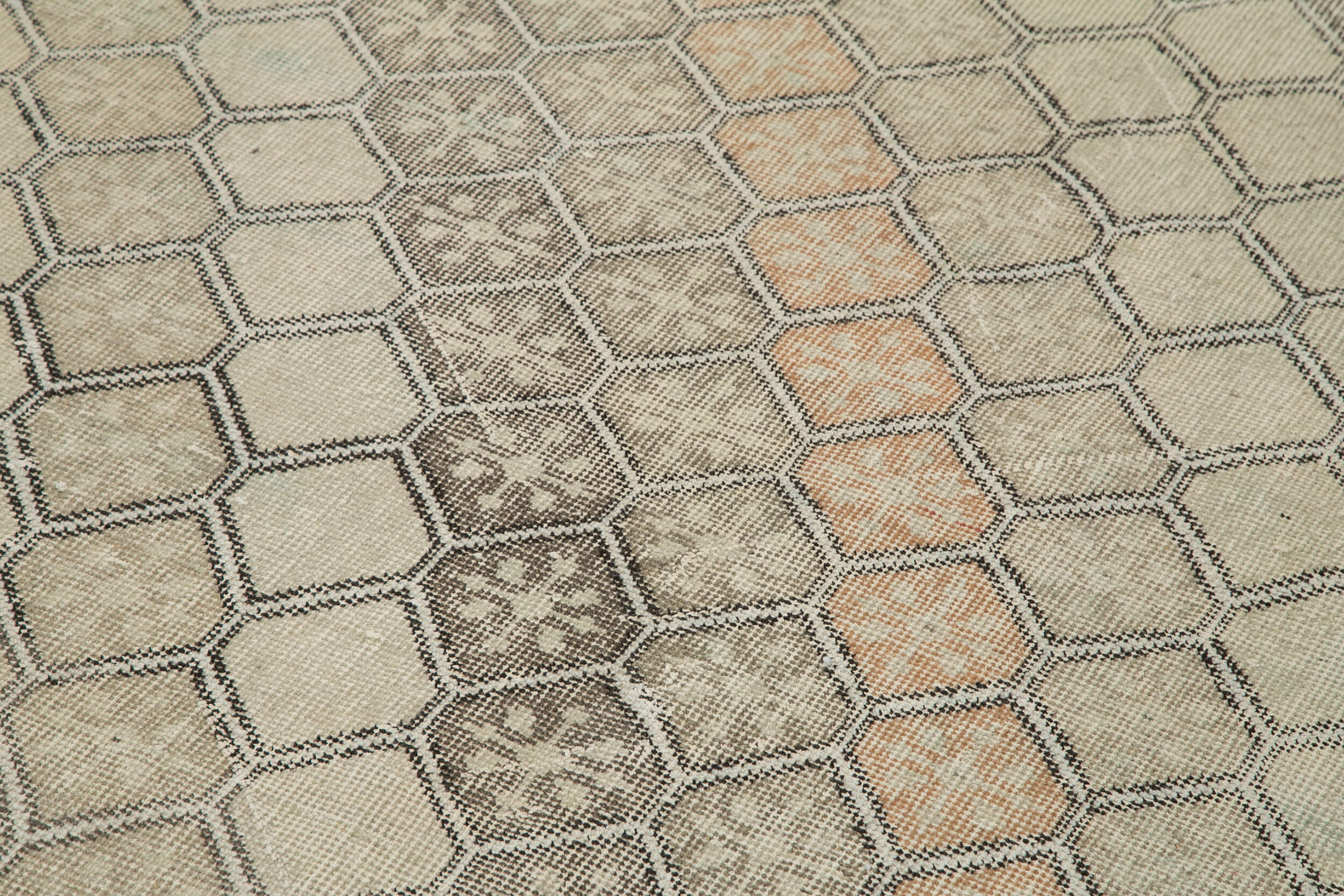 Checkered Runner Bej Geometrik Pamuk Yün El Dokuma Halısı 138x341 Agacan