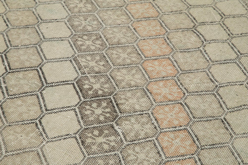 Checkered Runner Bej Geometrik Pamuk Yün El Dokuma Halısı 138x341 Agacan