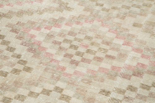 Checkered Runner Bej Geometrik Pamuk Yün El Dokuma Halısı 114x316 Agacan