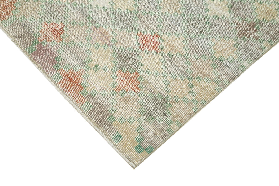 Beige Runner Rug with Red & Green Geometric Pattern 156x335 cm (5'1" x 11') – in the hallway