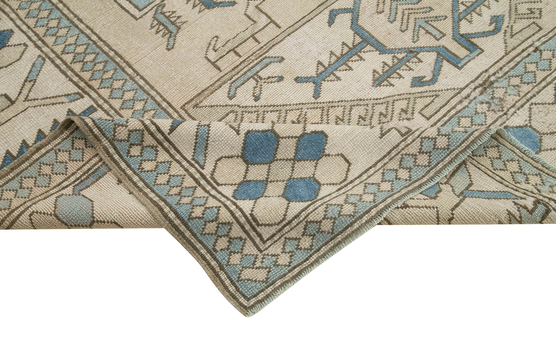 Tebriz Mavi Klasik Pamuk Yün El Dokuma Halısı 220x315 Agacan