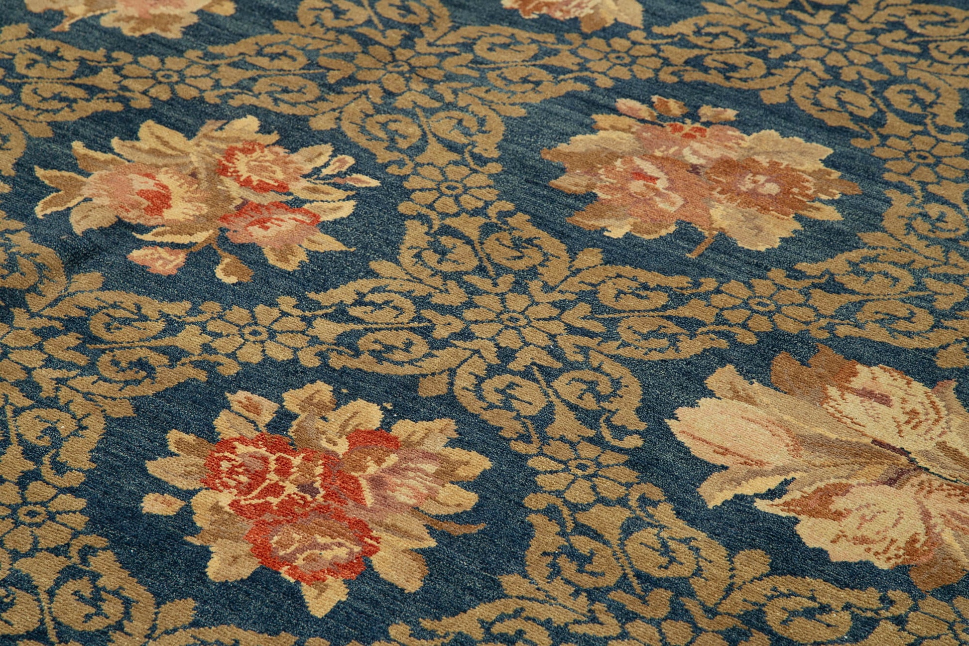 Tebriz Mavi Klasik Pamuk Yün El Dokuma Halısı 245x303 Agacan