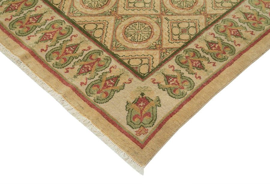 Green Geometric Vintage Turkish Rug 240x306 cm (7'10" x 10') – in the living room