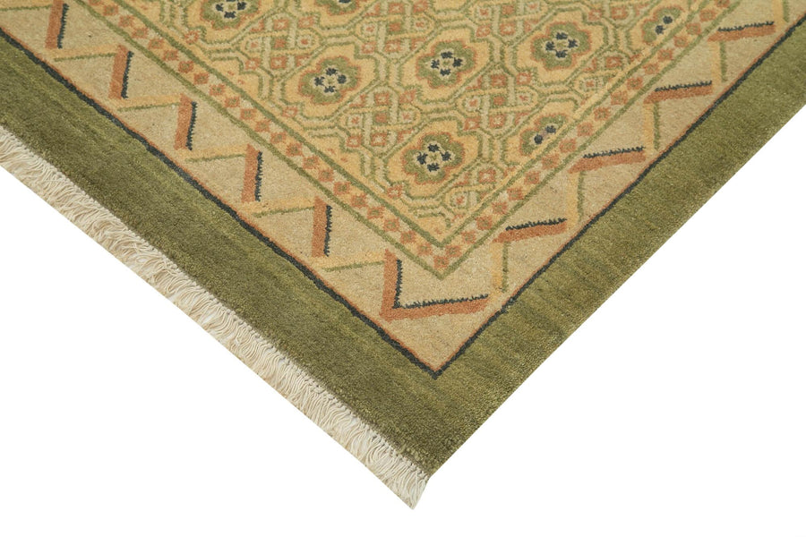 Bej Yeşil Geometrik Desenli Yün El Dokuma Halı 245x303 cm – Salon kullanımı