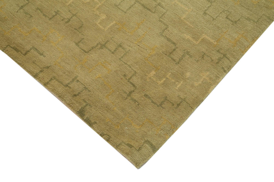 Large Khaki Green Geometric Turkish Rug 290x410 cm (9'6" x 13'5") – in the living room