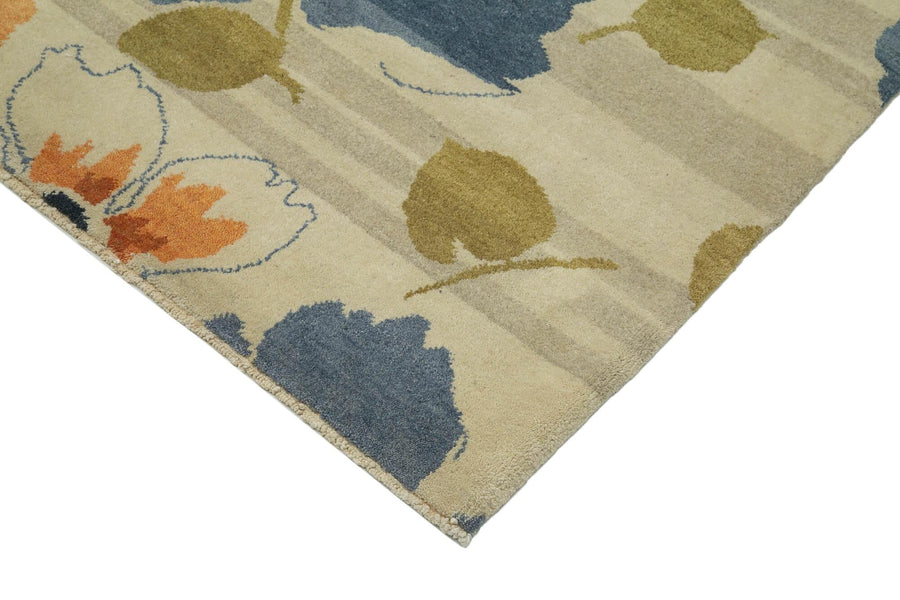 Cream & Blue Floral Hand-Knotted Rug 305x437 cm (10' x 14'4") – in the living room